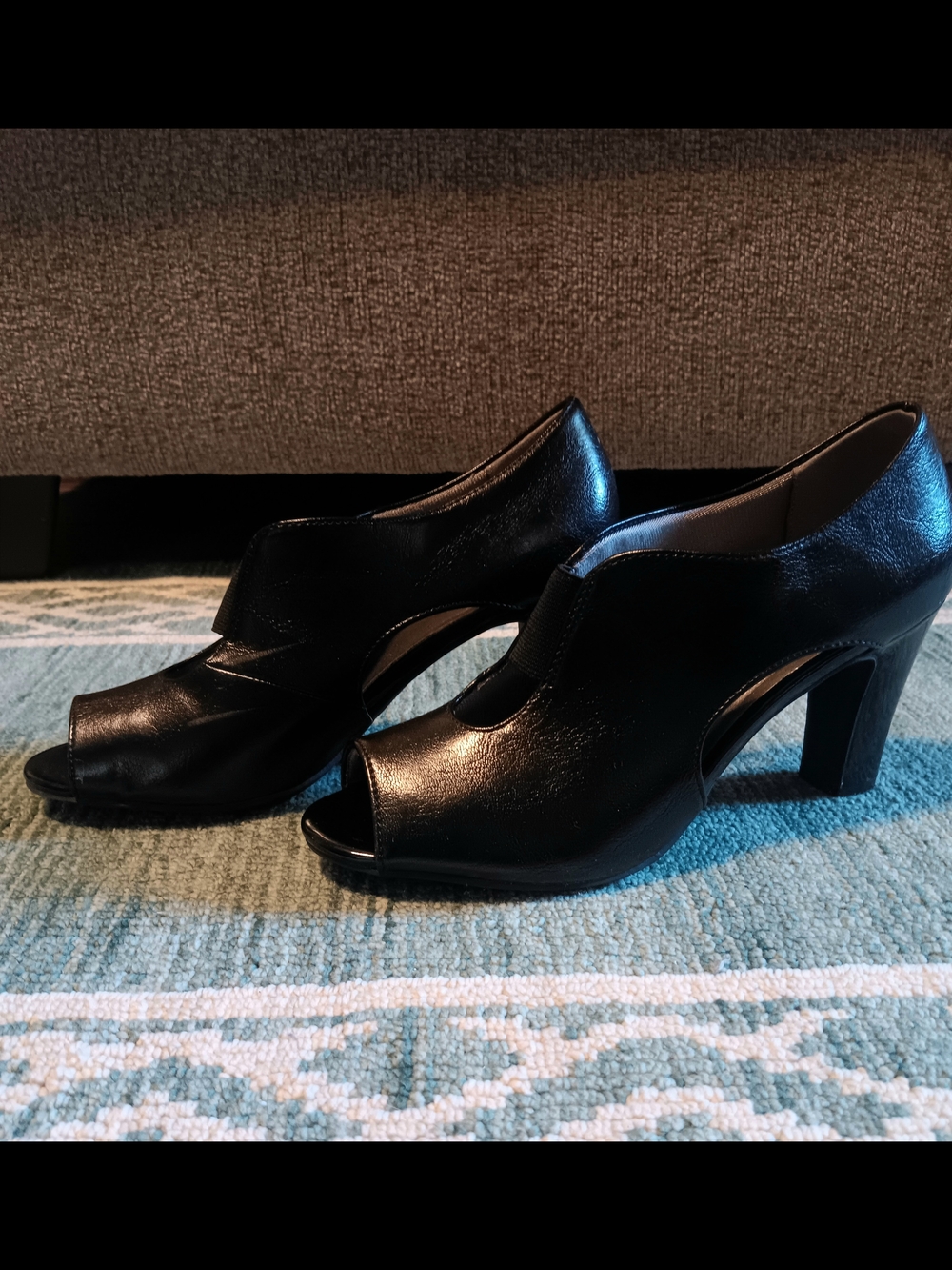 Life Stride Black Peep-Toe Cutout Block Heel Pumps